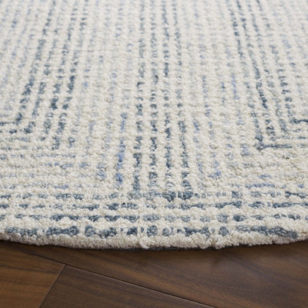 Safavieh Abstract Hand Tufted Wool Cotton Runner Rug with Geometric Ivory Blue Pattern for Hallways 6'-0" x 6'-0" - A ABT928M-6R