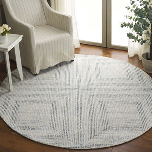 Safavieh Abstract Hand Tufted Wool Cotton Runner Rug with Geometric Ivory Blue Pattern for Hallways 6'-0" x 6'-0" - A ABT928M-6R