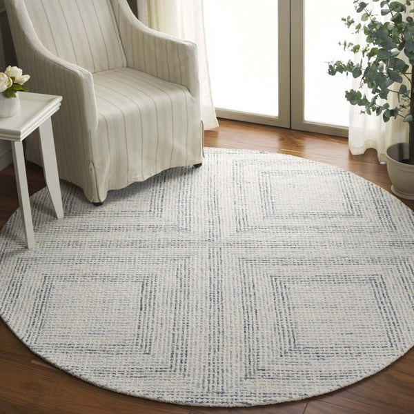 Safavieh Abstract Hand Tufted Wool Cotton Runner Rug with Geometric Ivory Blue Pattern for Hallways 6'-0" x 6'-0" - A ABT928M-6R