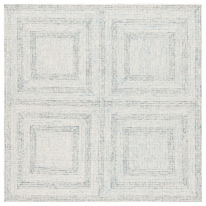 Safavieh Abstract Hand Tufted Wool Cotton Runner Rug with Geometric Ivory Blue Pattern for Hallways 6'-0" x 6'-0" - B ABT928M-6SQ
