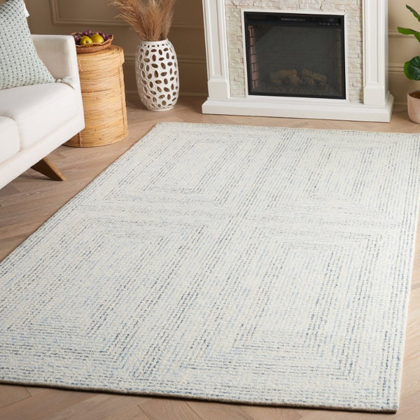 Safavieh Abstract Hand Tufted Wool Cotton Runner Rug with Geometric Ivory Blue Pattern for Hallways 6'-0" x 9'-0" ABT928M-6