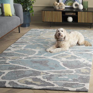 Safavieh Abstract Hand Tufted Wool Cotton Runner Rug - Elegant Abstract Design For Modern Home Decor Style Blue ,Ivory 80% Wool % 20% Cotton Abt975m-5