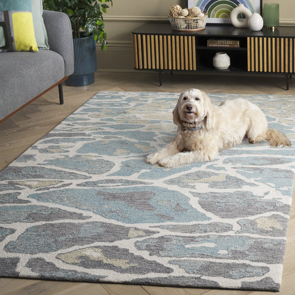 Safavieh Abstract Hand Tufted Wool Cotton Runner Rug - Elegant Abstract Design For Modern Home Decor Style Blue ,Ivory 80% Wool % 20% Cotton Abt975m-5
