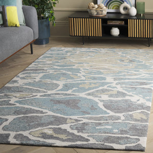 Safavieh Abstract Hand Tufted Wool Cotton Runner Rug - Elegant Abstract Design For Modern Home Decor Style Blue ,Ivory 80% Wool % 20% Cotton Abt975m-5