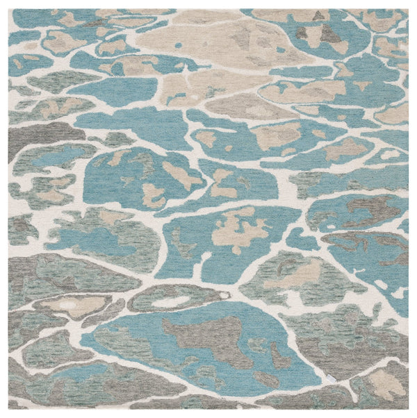 Safavieh Abstract Hand Tufted Wool Cotton Runner Rug - Elegant Abstract Design For Modern Home Decor Style Blue ,Ivory 80% Wool % 20% Cotton Abt975m-6sq