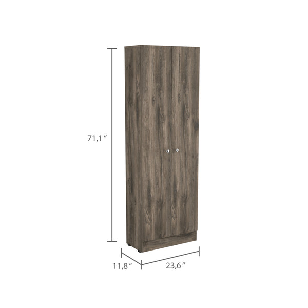 English Elm Multistorage tall pantry cabinet with five adjustable shelves, sleek double doors, hidden hinges and knobs ideal for kitchen, laundry or garage organization Dark Brown 78 L x 17.3 W x 5.1 H B20092038
