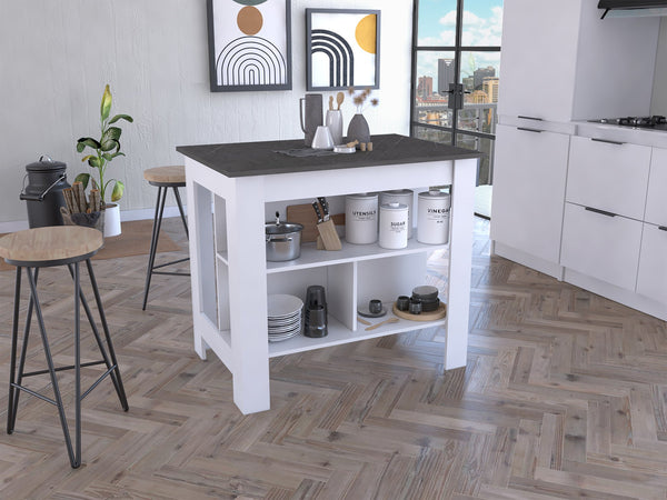 English Elm Cala Kitchen island with wide prep surface, spacious leg room and three open shelves for storage Multicolor 45.3 L x 32.7 W x 4.7 H B07092011