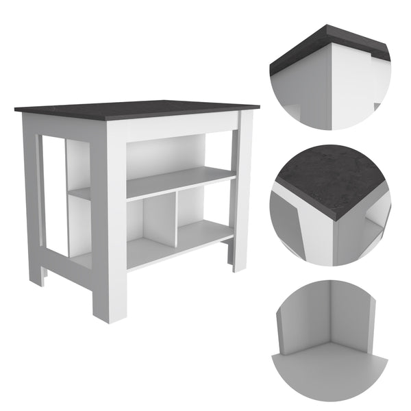 English Elm Cala Kitchen island with wide prep surface, spacious leg room and three open shelves for storage Multicolor 45.3 L x 32.7 W x 4.7 H B07092011