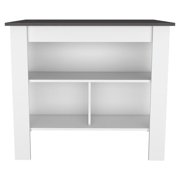 English Elm Cala Kitchen island with wide prep top, stool-friendly legroom and three open shelves for storage and organization Multicolor 45.3 L x 32.7 W x 4.7 H B20092011