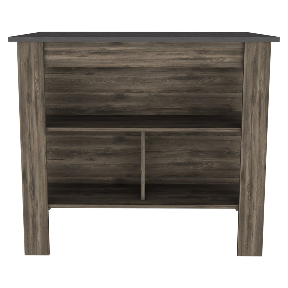 English Elm Cala Kitchen Island With Open Shelving, Dark Brown Finish - Ample Prep Space & Stylish Storage Solutions B20092008