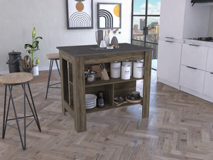 English Elm Cala Kitchen Island With Open Shelving, Dark Brown Finish - Ample Prep Space & Stylish Storage Solutions B20092008