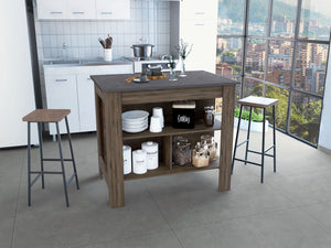 English Elm Kitchen Island With Spacious Top, Open Storage Shelves & Sturdy Legs – Dark Brown/Onix Finish B097132966
