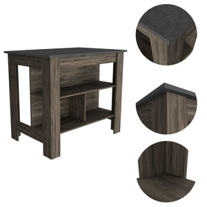 English Elm Kitchen Island With Spacious Top, Open Storage Shelves & Sturdy Legs – Dark Brown/Onix Finish B097132966