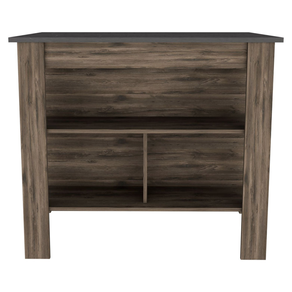 English Elm Kitchen Island With Spacious Top, Open Storage Shelves & Sturdy Legs – Dark Brown/Onix Finish B097132966