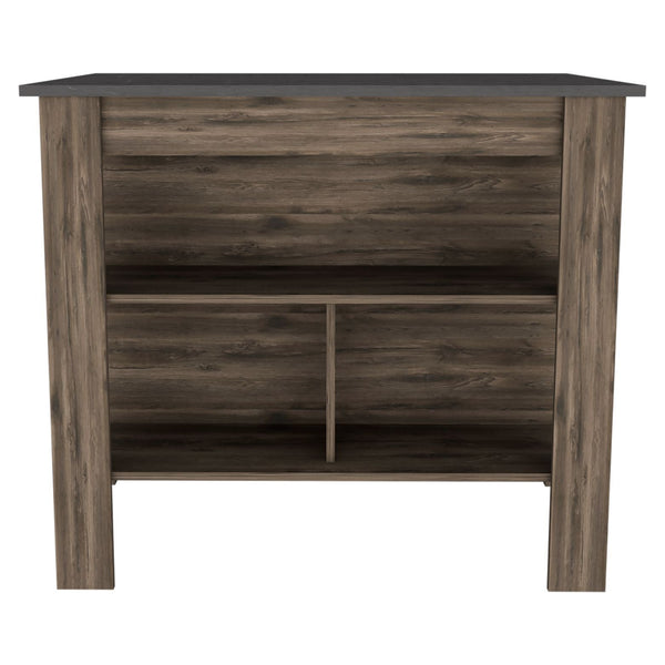 English Elm Kitchen Island With Spacious Top, Open Storage Shelves & Sturdy Legs – Dark Brown/Onix Finish B097132966