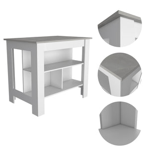 English Elm Cala Kitchen Island - Modern White & Ibiza Marble Prep Station With 3 Shelves & Seating Space B20092009