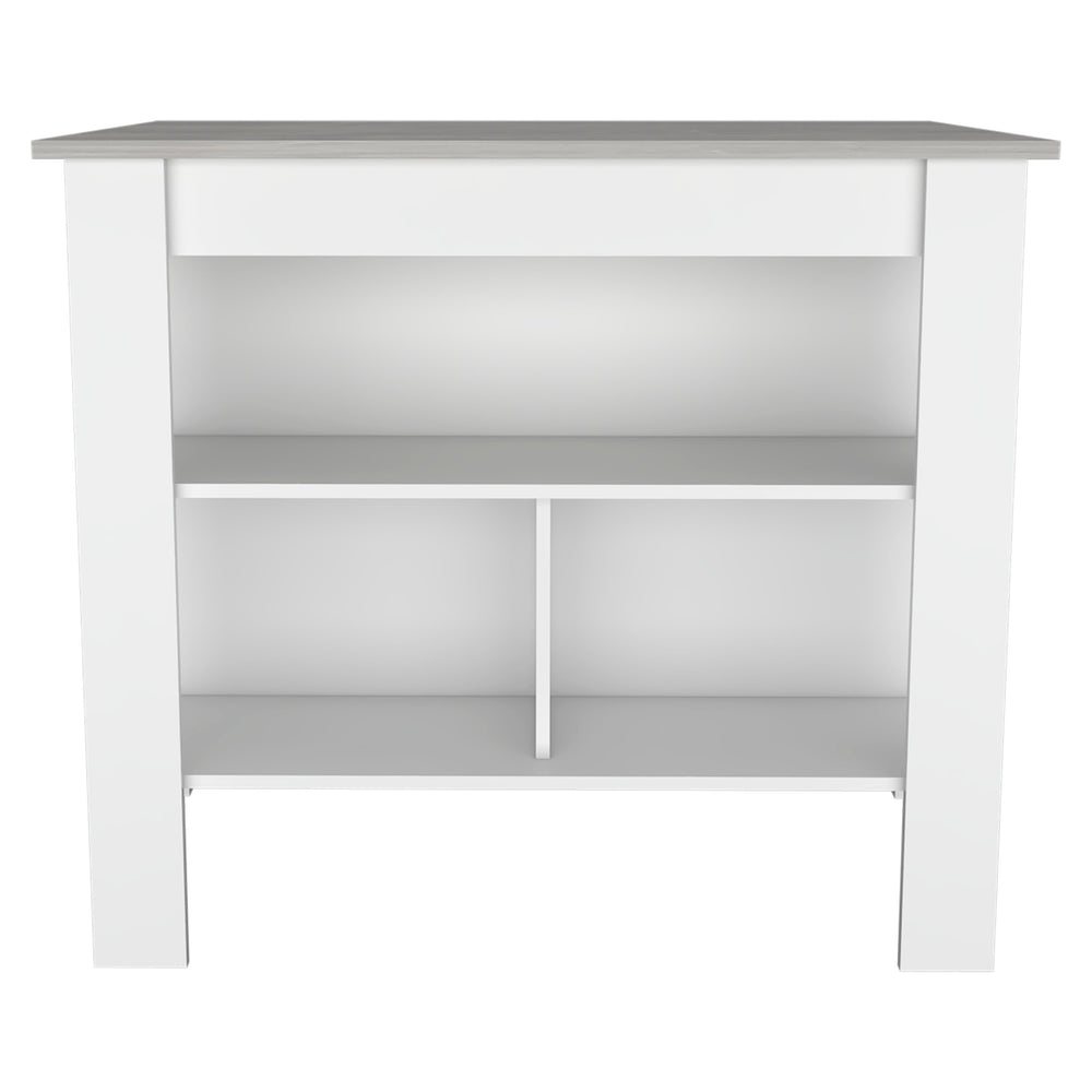 English Elm Cala Kitchen Island - Modern White & Ibiza Marble Design With 3 Shelves For Storage & Seating B07092009