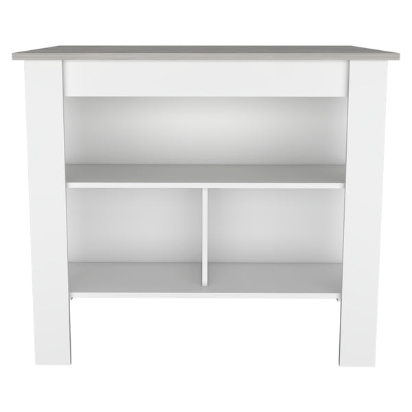 English Elm Cala Kitchen Island - Modern White & Ibiza Marble Design With 3 Shelves For Storage & Seating B07092009