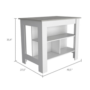 English Elm Cala Kitchen Island - Modern White & Ibiza Marble Design With 3 Shelves For Storage & Seating B07092009