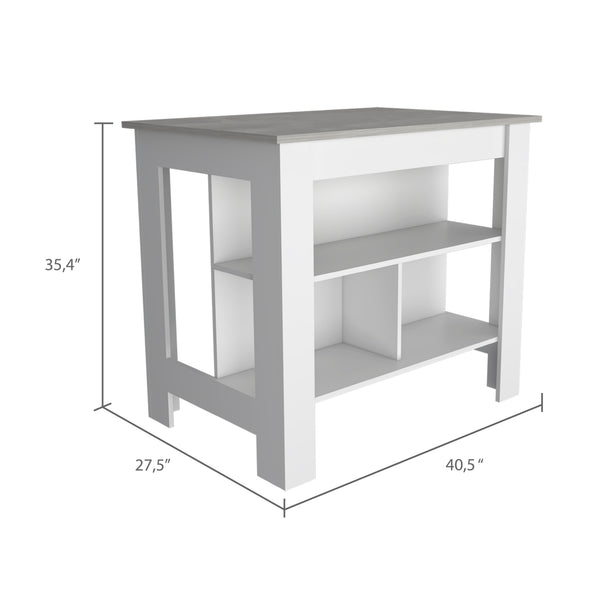 English Elm Cala Kitchen Island - Modern White & Ibiza Marble Design With 3 Shelves For Storage & Seating B07092009