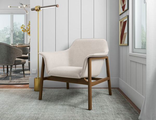 Manhattan Comfort Miller Mid-Century Modern Accent Chair Cream and Walnut AC007-CR