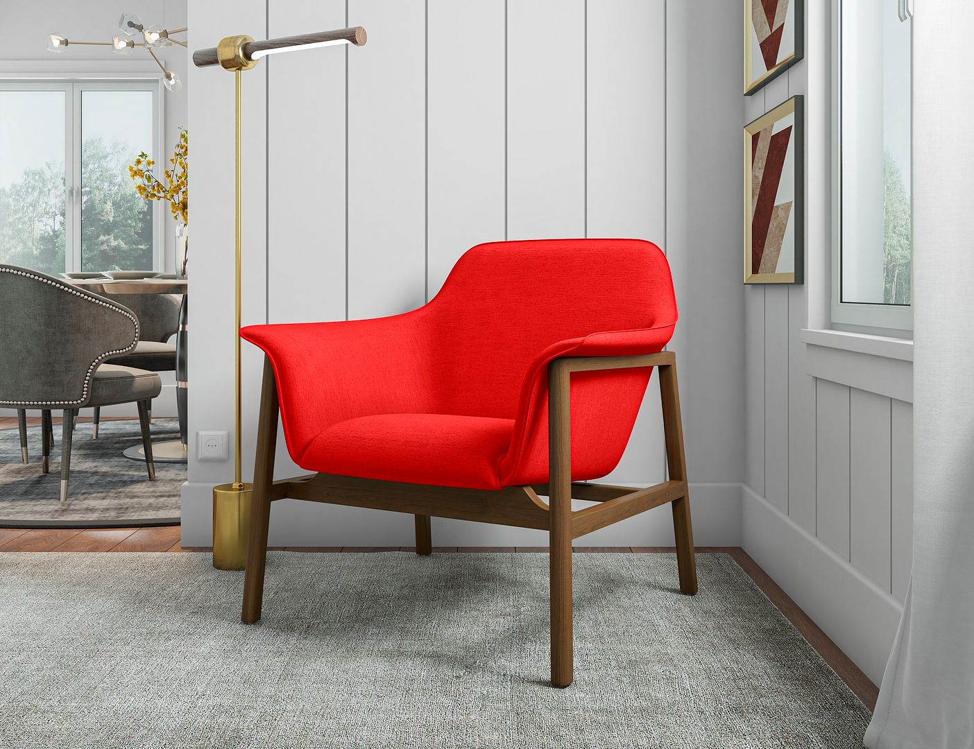 Manhattan Comfort Miller Mid-Century Modern Accent Chair Burnt Orange and Walnut AC007-OR