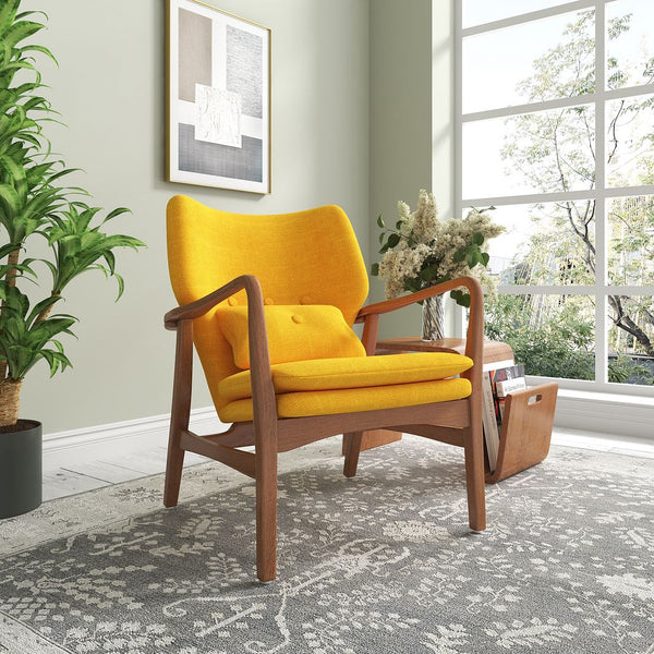 Manhattan Comfort Bradley Mid-Century Modern Accent Chair Yellow and Walnut AC015-YL