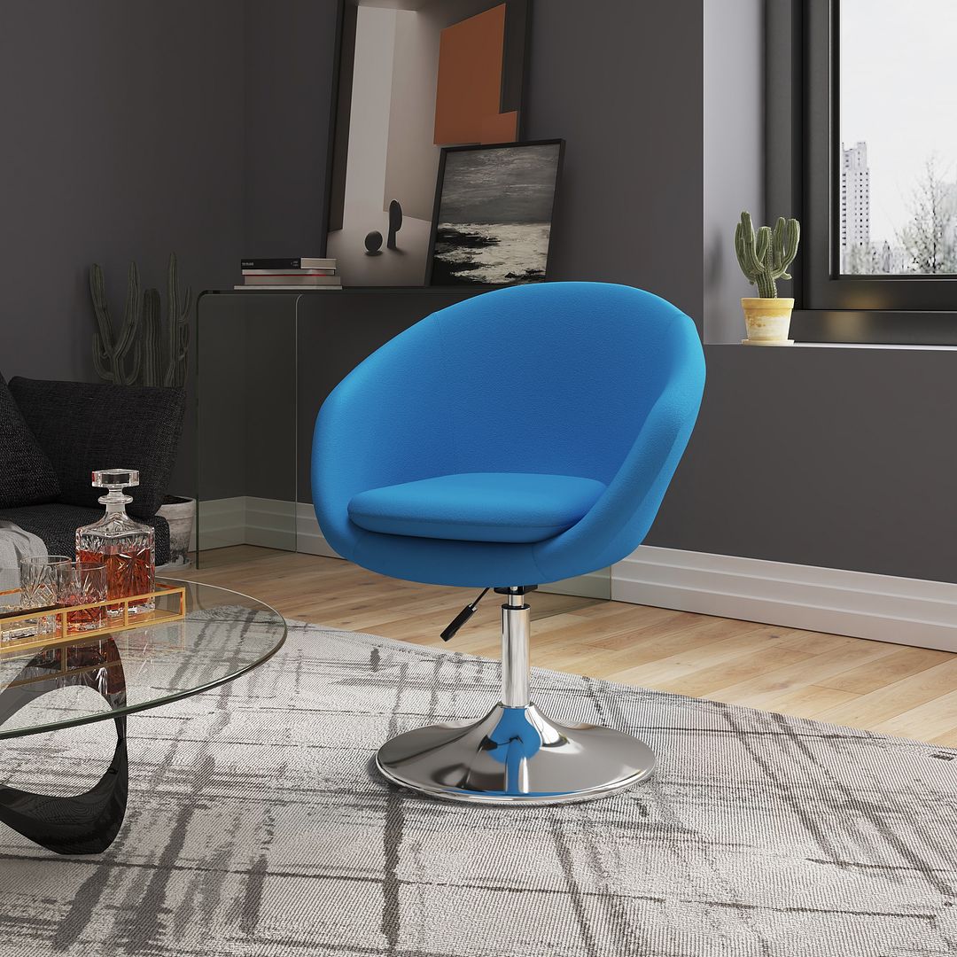 Manhattan Comfort Hopper Modern Accent Chair Blue and Polished Chrome AC036-BL