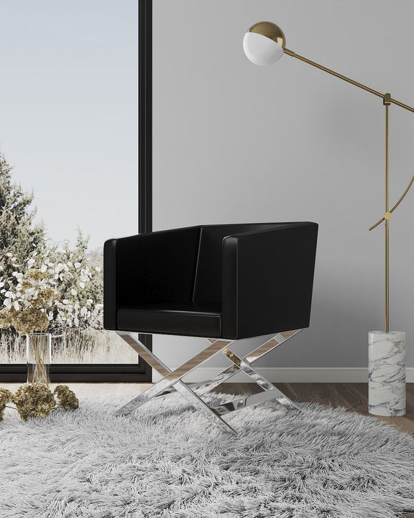 Manhattan Comfort Hollywood Contemporary Accent Chair (Set of 2) Black and Polished Chrome 2-AC050-BK