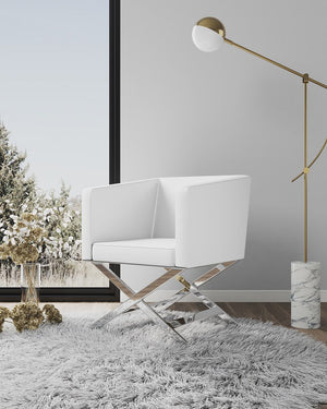 Manhattan Comfort Hollywood Contemporary Accent Chair White and Polished Chrome AC050-WH