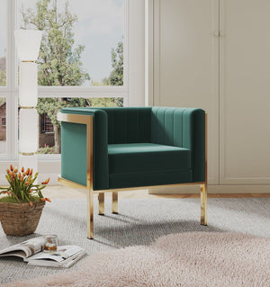 Manhattan Comfort Paramount Mid-Century Modern Accent Chair (Set of 2) Forest Green and Polished Brass 2-AC053-GR