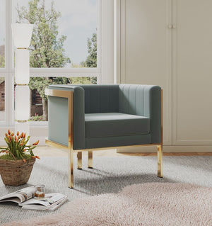 Manhattan Comfort Paramount Mid-Century Modern Accent Chair (Set of 2) Warm Grey and Polished Brass 2-AC053-GY