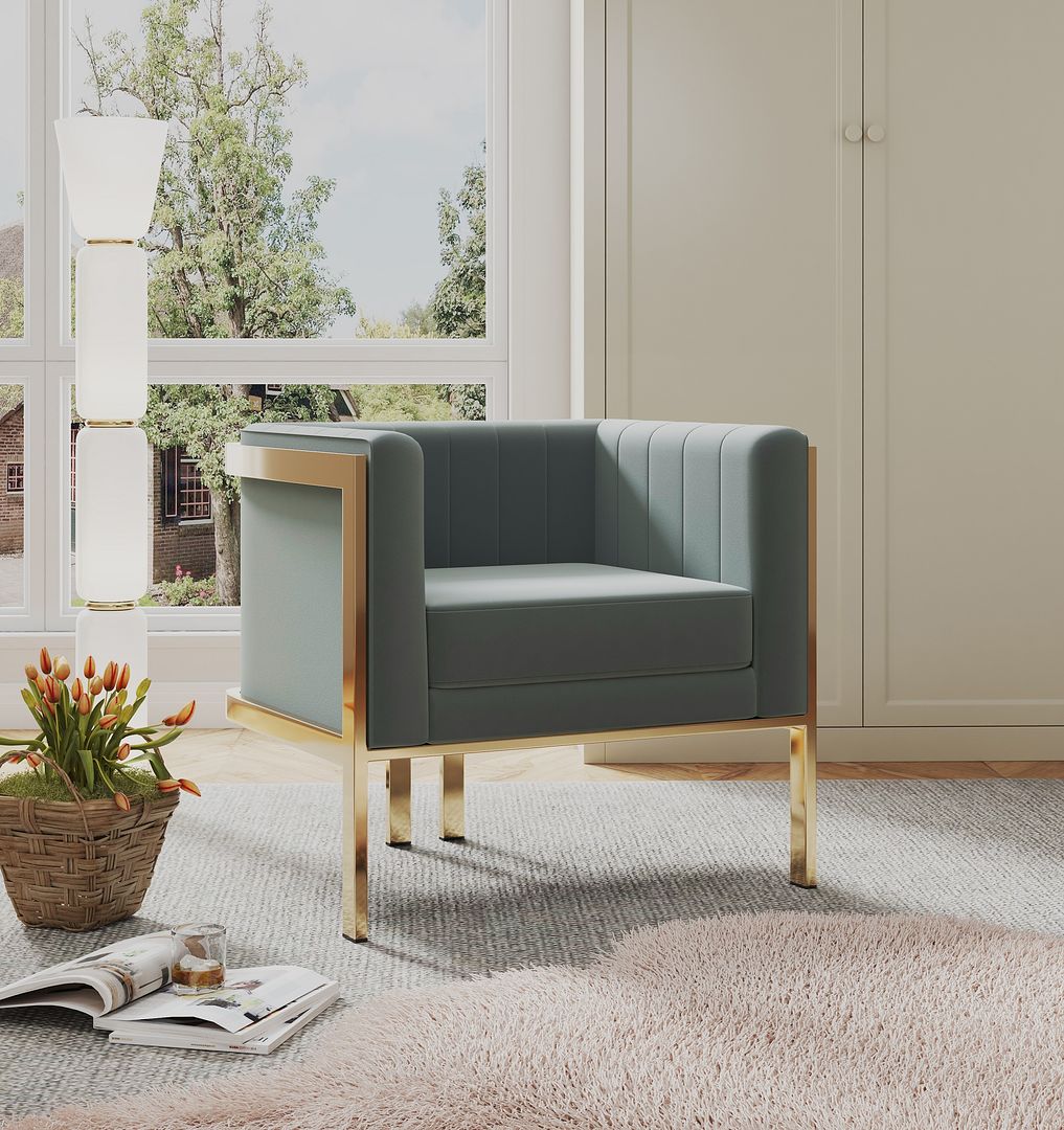 Manhattan Comfort Paramount Mid-Century Modern Accent Chair (Set of 2) Warm Grey and Polished Brass 2-AC053-GY