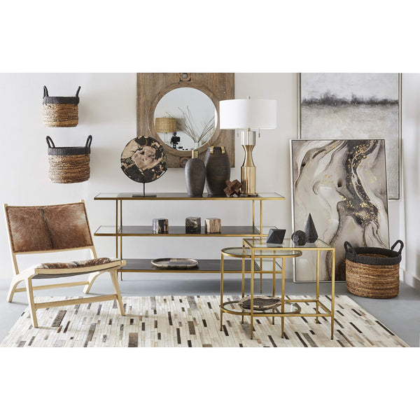 Atlas Barone Ebonized Mango Wood Sculptural Vase with Ridged Brass Cuffs for Modern Decor Medium AC11075-01
