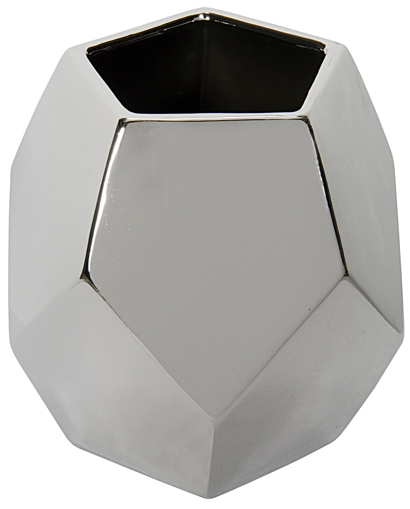 Noir 122 Faceted Geometric Ceramic Vase with Metallic Finish for Modern Shelf Decor AC122SV