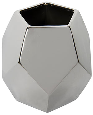 Noir 122 Faceted Geometric Ceramic Vase with Metallic Finish for Modern Shelf Decor AC122SV