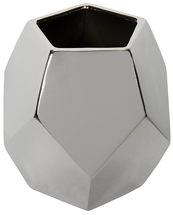 Noir 122 Faceted Geometric Ceramic Vase with Metallic Finish for Modern Shelf Decor AC122SV