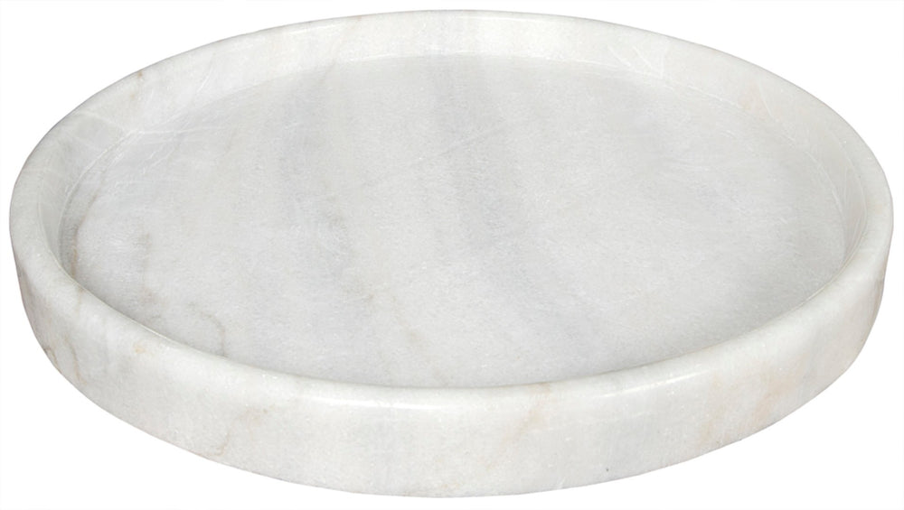 Noir 20" Round Tray - Hand-Formed Bianco Crown Marble for Elegant Decor, Serving, and Centerpiece Styling AC138-20
