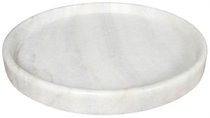 Noir 20" Round Tray - Hand-Formed Bianco Crown Marble for Elegant Decor, Serving, and Centerpiece Styling AC138-20