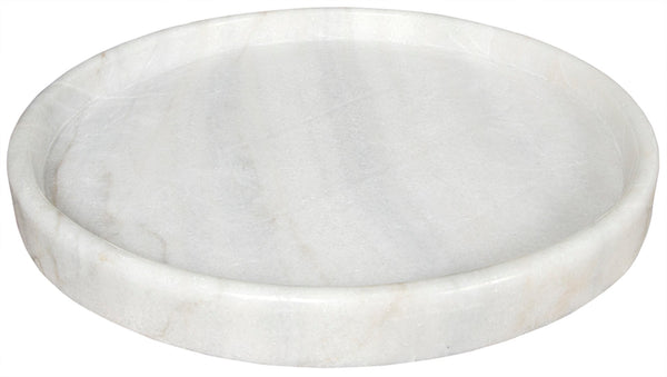 Noir 20" Round Tray - Hand-Formed Bianco Crown Marble for Elegant Decor, Serving, and Centerpiece Styling AC138-20