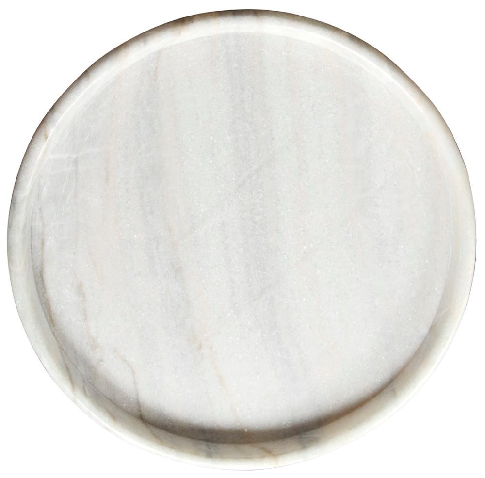 Noir 20" Round Tray - Hand-Formed Bianco Crown Marble for Elegant Decor, Serving, and Centerpiece Styling AC138-20