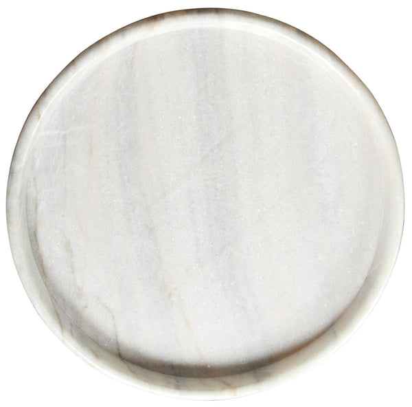 Noir 20" Round Tray - Hand-Formed Bianco Crown Marble for Elegant Decor, Serving, and Centerpiece Styling AC138-20