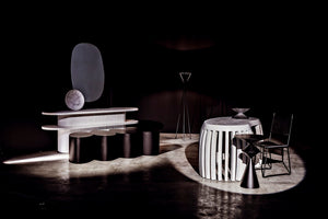 Noir 20" Round Tray - Hand-Formed Bianco Crown Marble for Elegant Decor, Serving, and Centerpiece Styling AC138-20