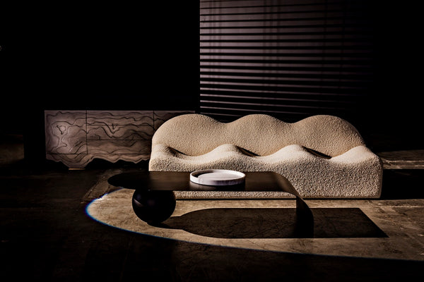 Noir 20" Round Tray - Hand-Formed Bianco Crown Marble for Elegant Decor, Serving, and Centerpiece Styling AC138-20