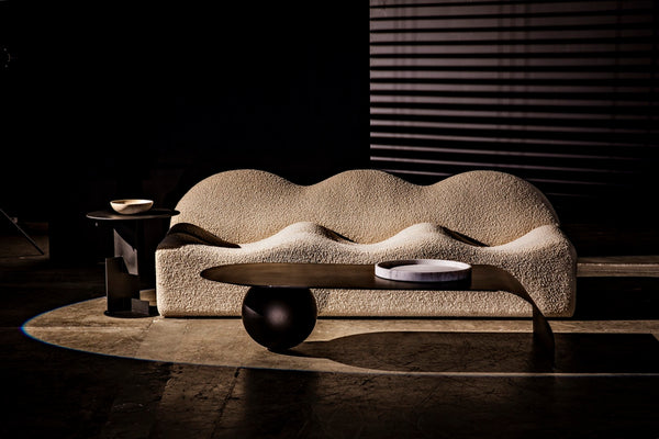 Noir 20" Round Tray - Hand-Formed Bianco Crown Marble for Elegant Decor, Serving, and Centerpiece Styling AC138-20