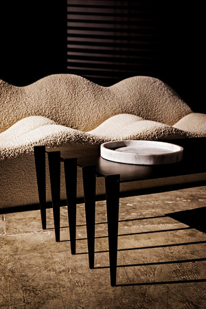 Noir 20" Round Tray - Hand-Formed Bianco Crown Marble for Elegant Decor, Serving, and Centerpiece Styling AC138-20