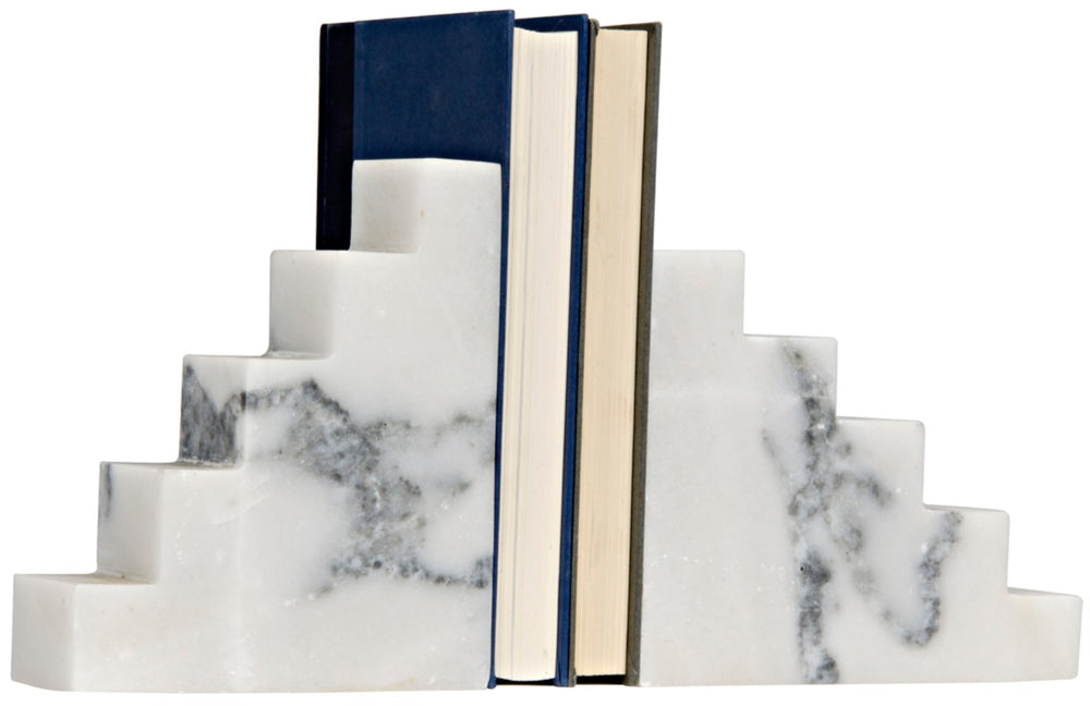 Noir Step Bookends - Elegant Hand-Formed White Marble Bookends for Stylish Home Decor & Organization AC142