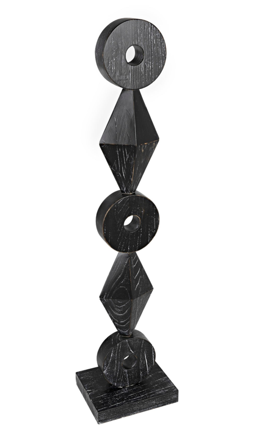 Noir Totem Sculpture in Deep Cinder Black - Modern Hand-Carved Mindi Wood Art for Bold Interiors AC151CB