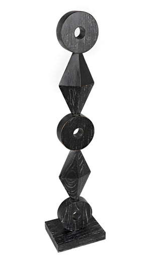 Noir Totem Sculpture in Deep Cinder Black - Modern Hand-Carved Mindi Wood Art for Bold Interiors AC151CB