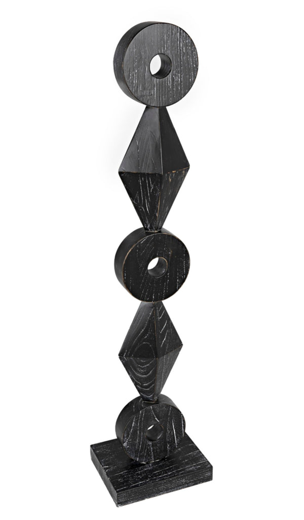 Noir Totem Sculpture in Deep Cinder Black - Modern Hand-Carved Mindi Wood Art for Bold Interiors AC151CB
